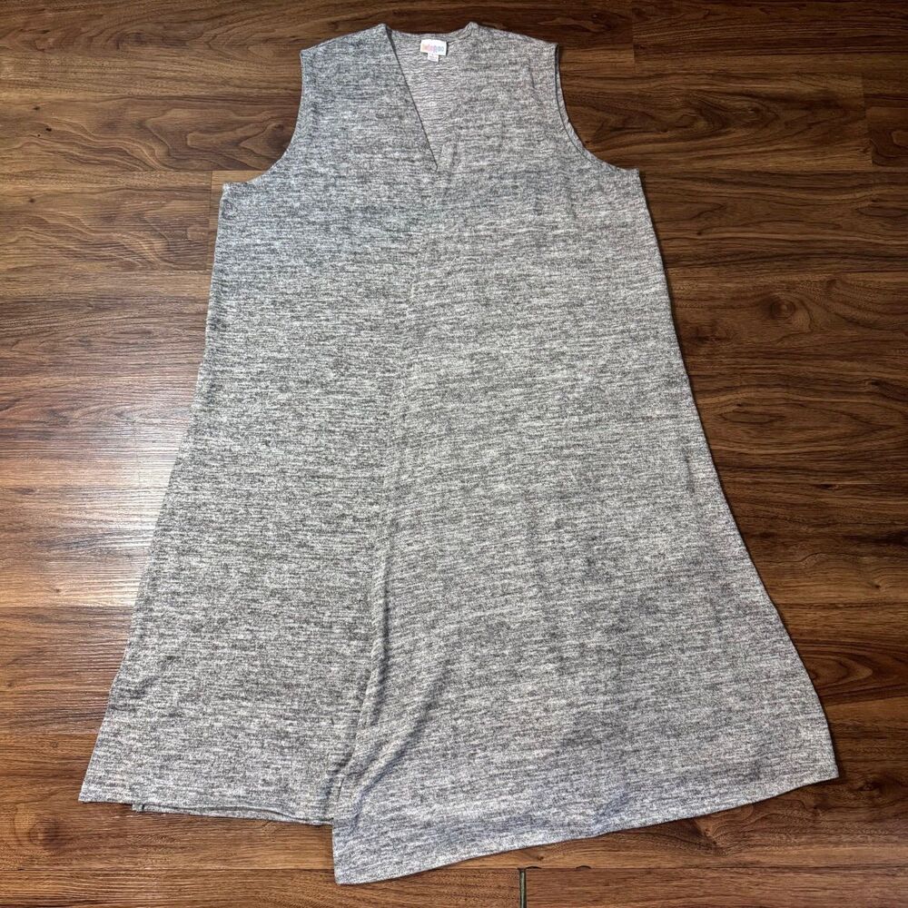 LulaRoe Vest Cardigan Sleeveless Duster Women L Open Front Flowy Heathered Gray